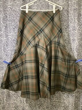 Jessica Olive Plaid Skirt with Orange & Blue Accents